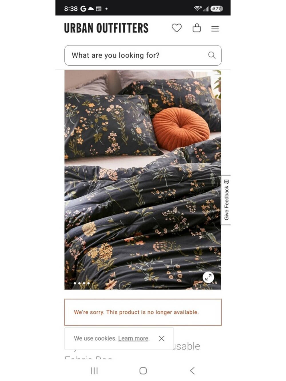 Urban Outfitters duvet, Myla, Full, 88" x 84" cotton/ poly, floral.